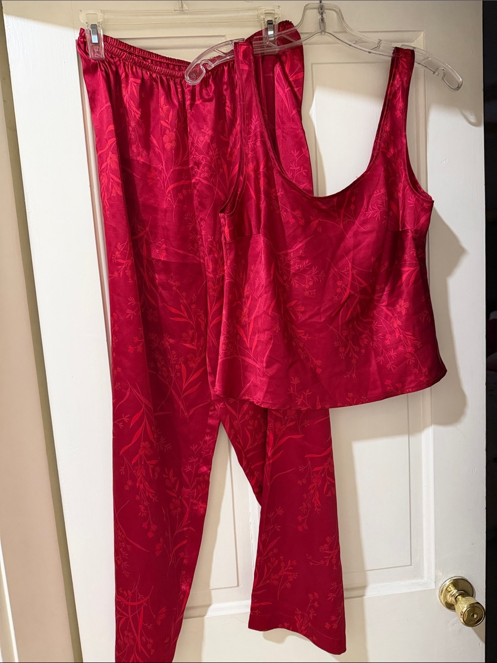 Victoria's Secret Red Satin Floral Tank & Pajama Pant Set